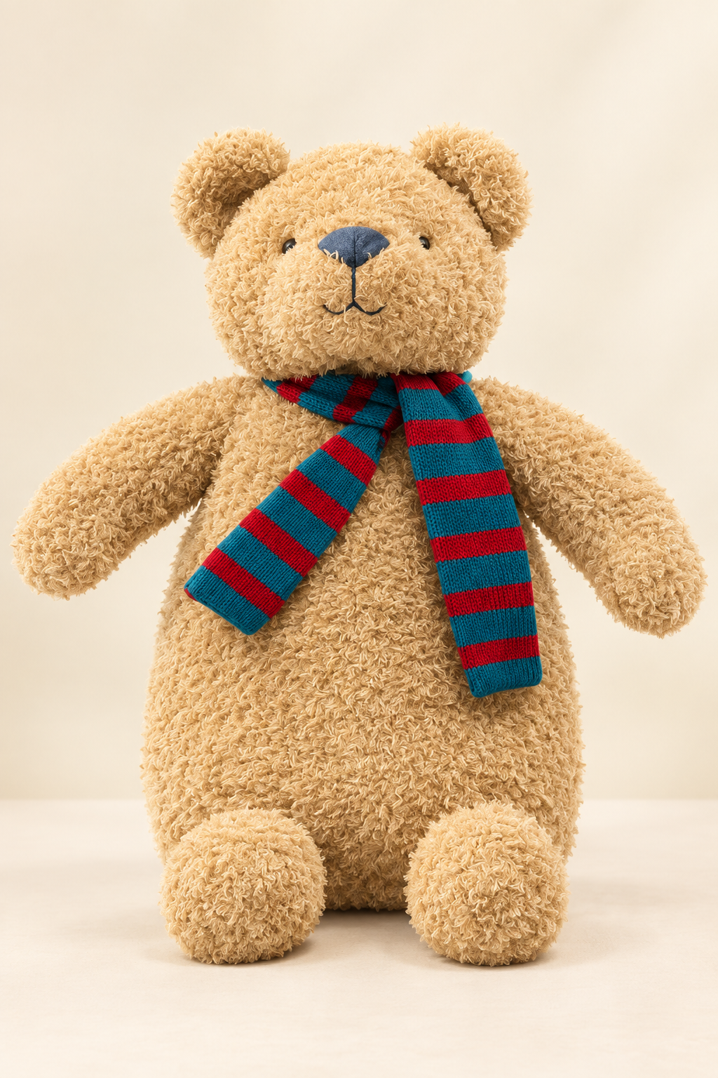 High St Premium, Plush Spencer the Teddy Bear Hot Water Bottle Cover with Red and Teal Striped Scarf