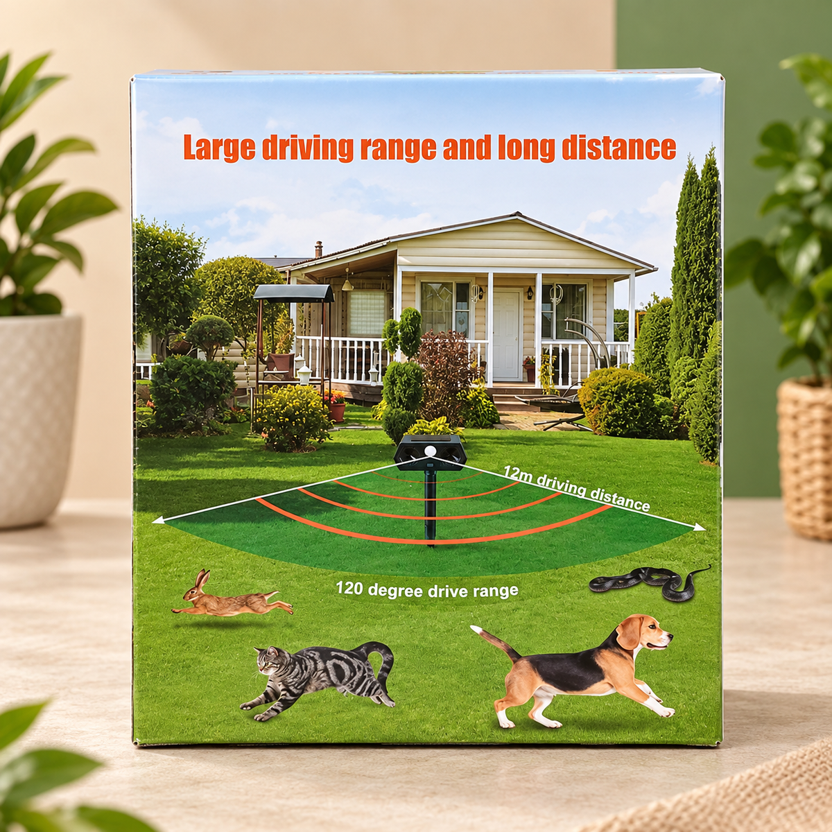 SOLAR ANIMAL REPELLENT - DRIVING RANGE UPTO 12m & 120 DEGREES - IP44 WATERPROOF & DUSTPROOF