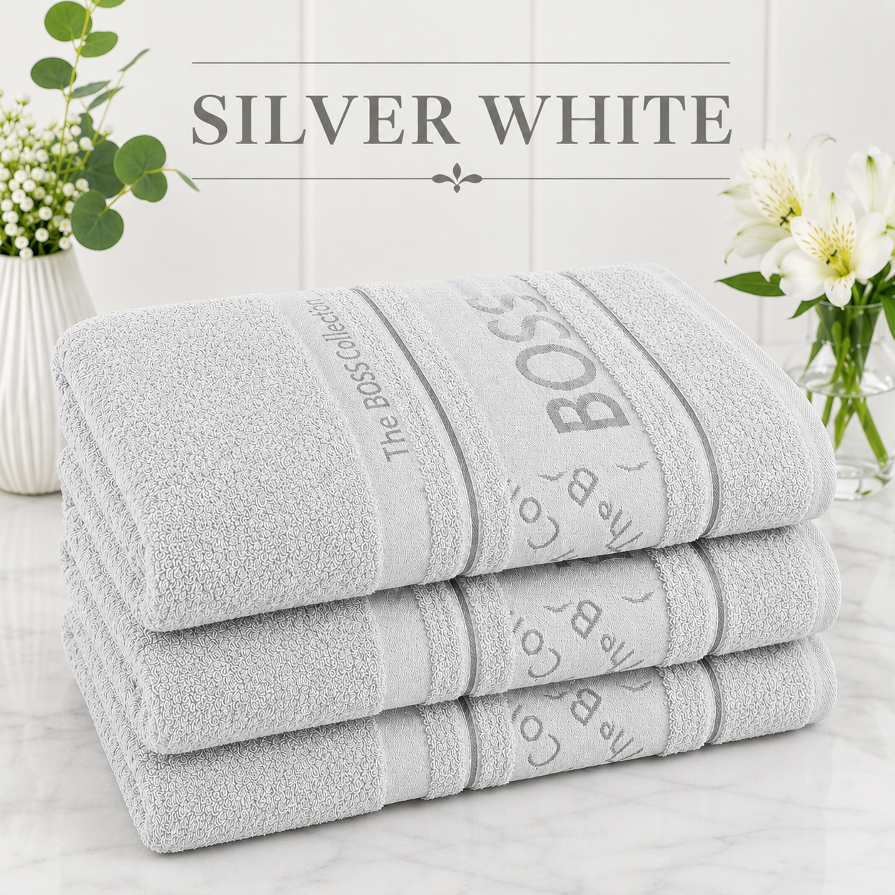 BOSS BATH SHEETS IN 8 DIFFERENT COLORS - SET OF 3/PACK (90cm*150cm) - EGYPTIAN COMBED 100%COTTON