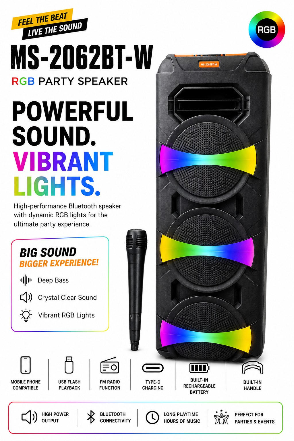 GIANT BLUETOOTH PARTY SPEAKER - (MODEL NO: MS-2062BT-W) - BEST FOR INSIDE & OUTSIDE FUNCTIONS