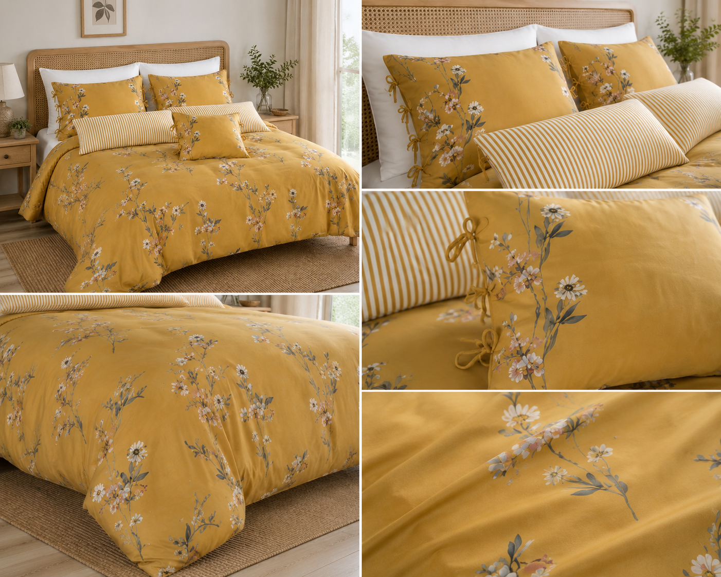 HIGH ST BRAND - SOLENE PAINTED BLOOMS BED SET | PURE COTTON | Size- Double