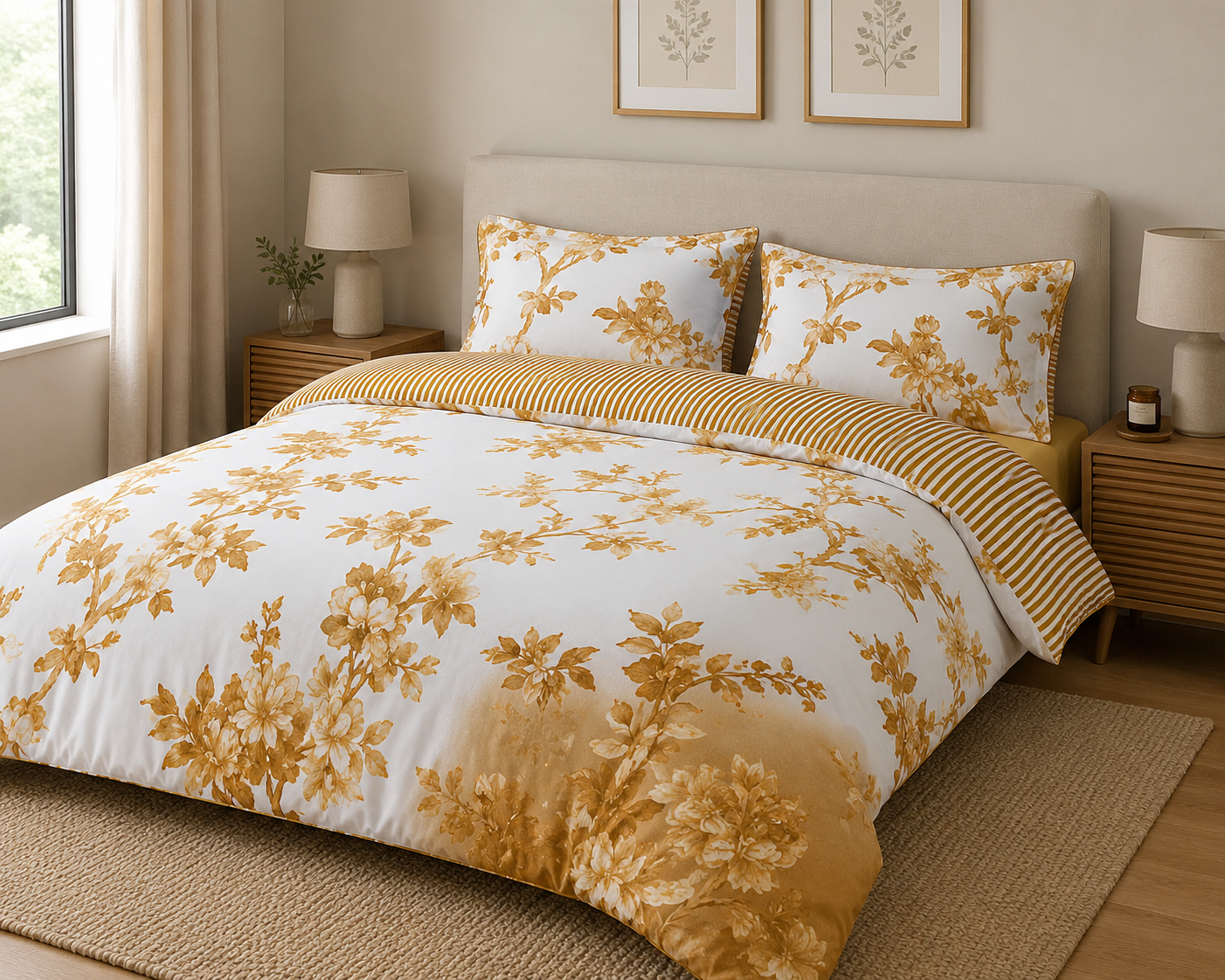 HIGH ST BRAND - SATEEN ISALINE BED SET | PURE COTTON - 300 BEDCOUNT |SIZE-DOUBLE/ KING SIZE