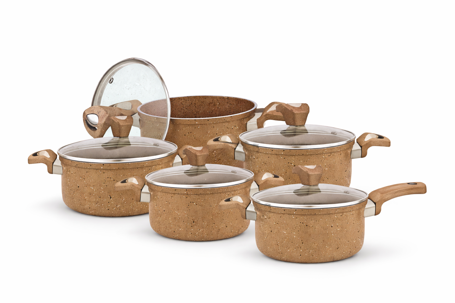 SK Cookware MAX Set – 10-Piece Non-Stick Aluminium Cookware Set (Beige)