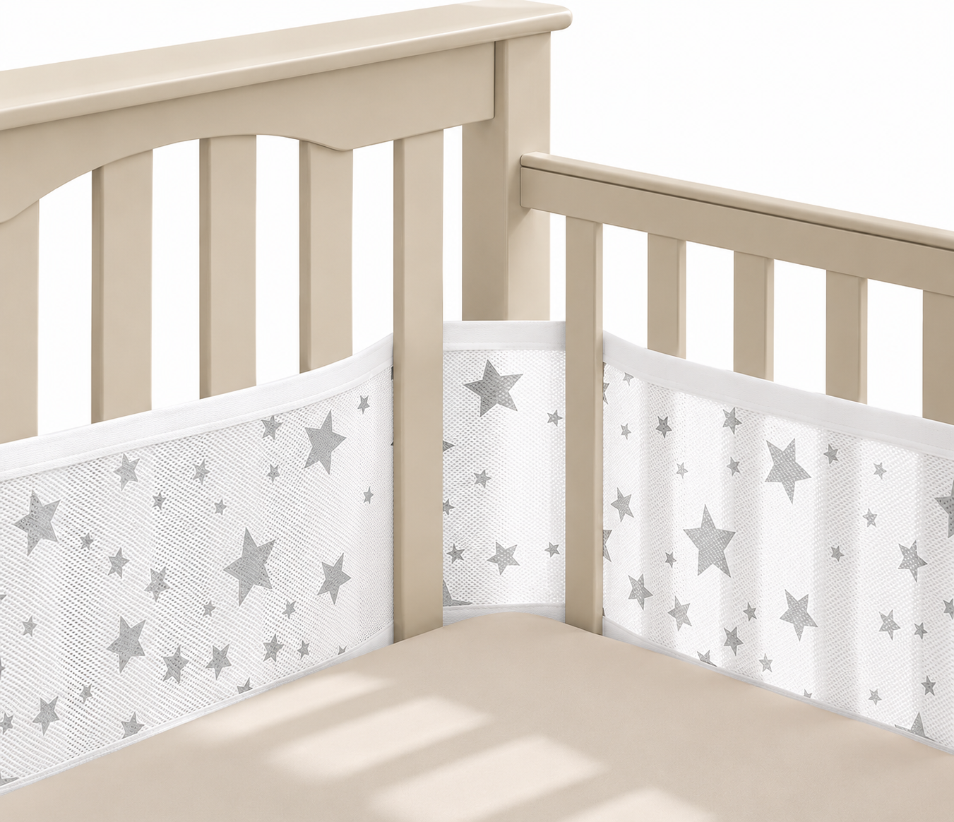3D BREATHABLE BABY CRIB MESH LINER - SILVER TWINKLE STARS THEME - HIGHLY SOFT - 0 MONTHS+