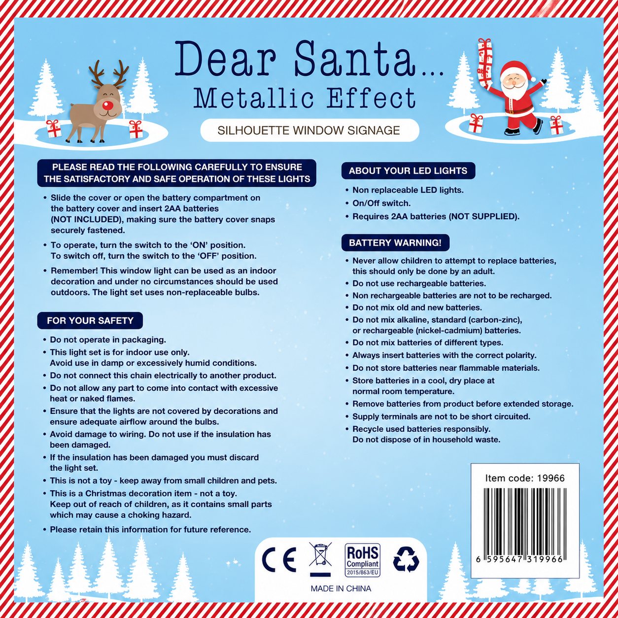 DEAR SANTA - METALLIC EFFECT SILHOUETTE WINDOW SIGNAGE - CHRISTMAS DECORATION ITEM
