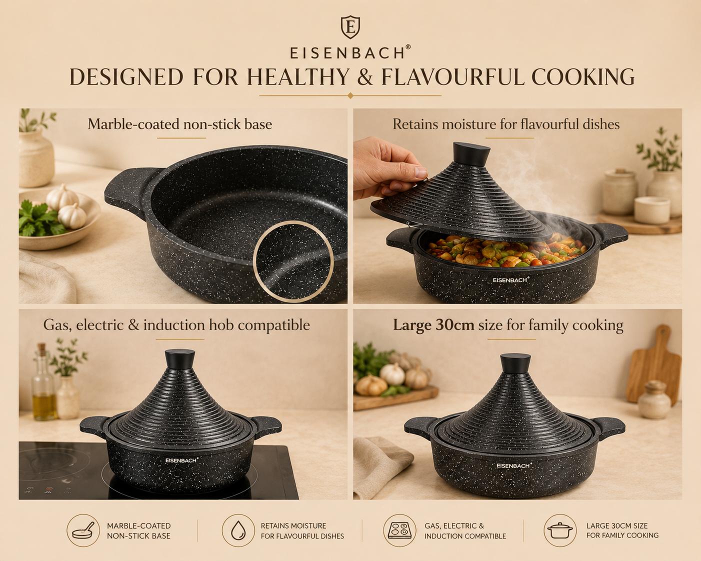 TAJINE WITH MARBLE COATING - BLACK EDITION - 30cm by EISENBACH