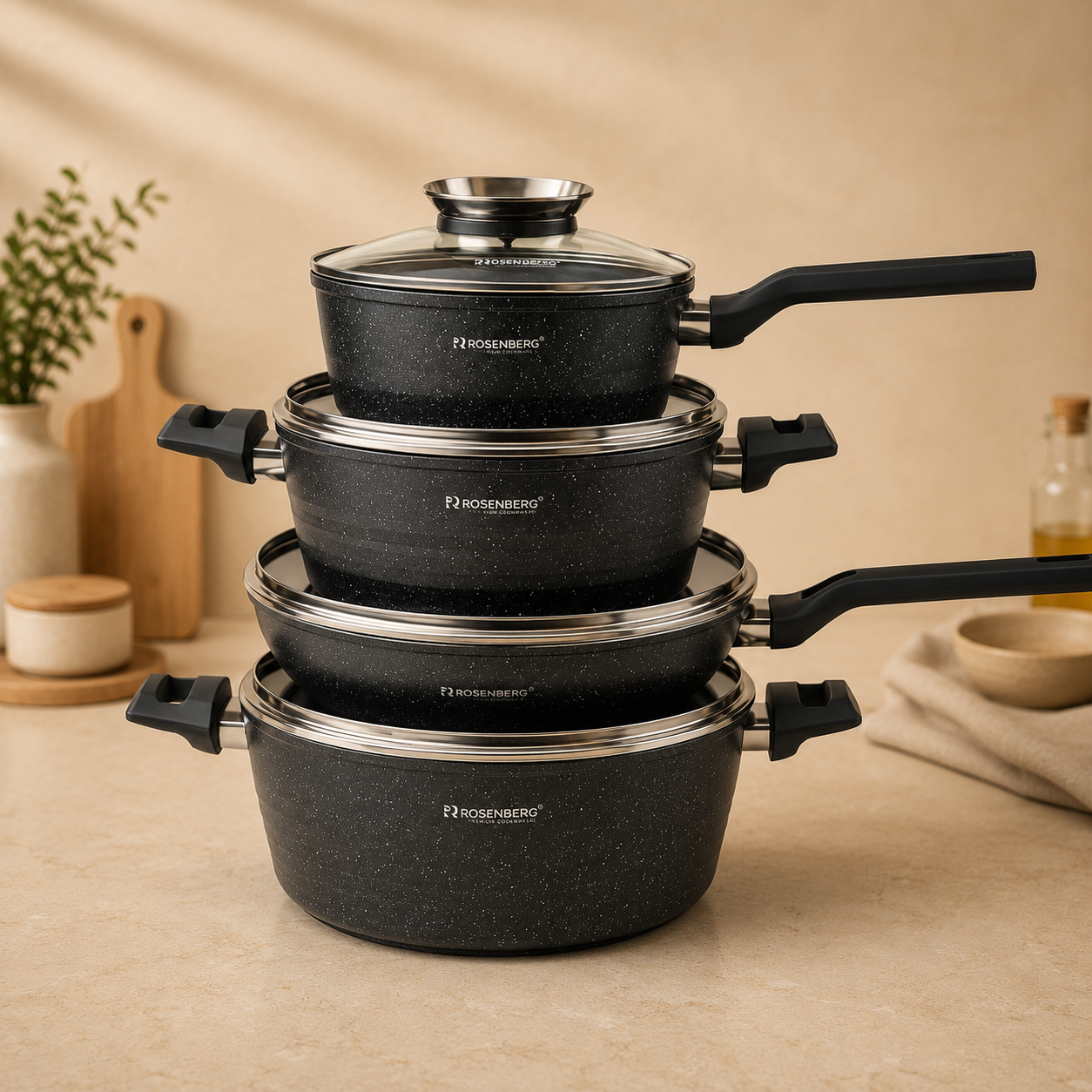 8 PIECE COOKWARE SET - PREMIUM MARBLE WITH NON-STICK COATING by ROSENBERG