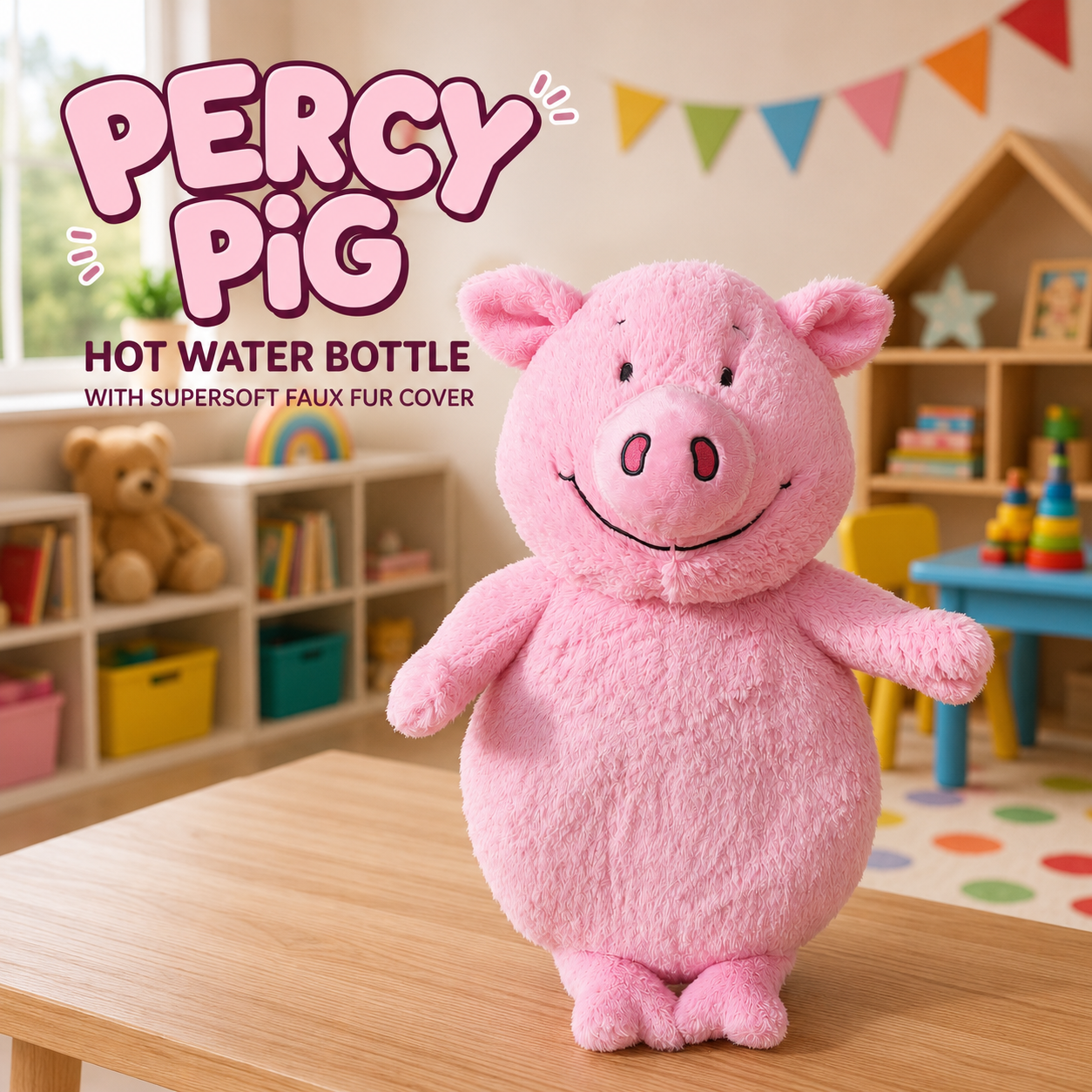 HIGH ST BRAND - PERCY PIG HOT WATER BOTTLE WITH SUPERSOFT FAUX FUR COVER