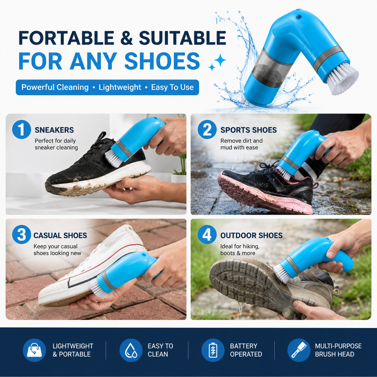 Football Boot Cleaner Brush Kit – Heavy Duty Shoe Cleaning Brush for Outdoor Footwear, Mud & Dirt Remover