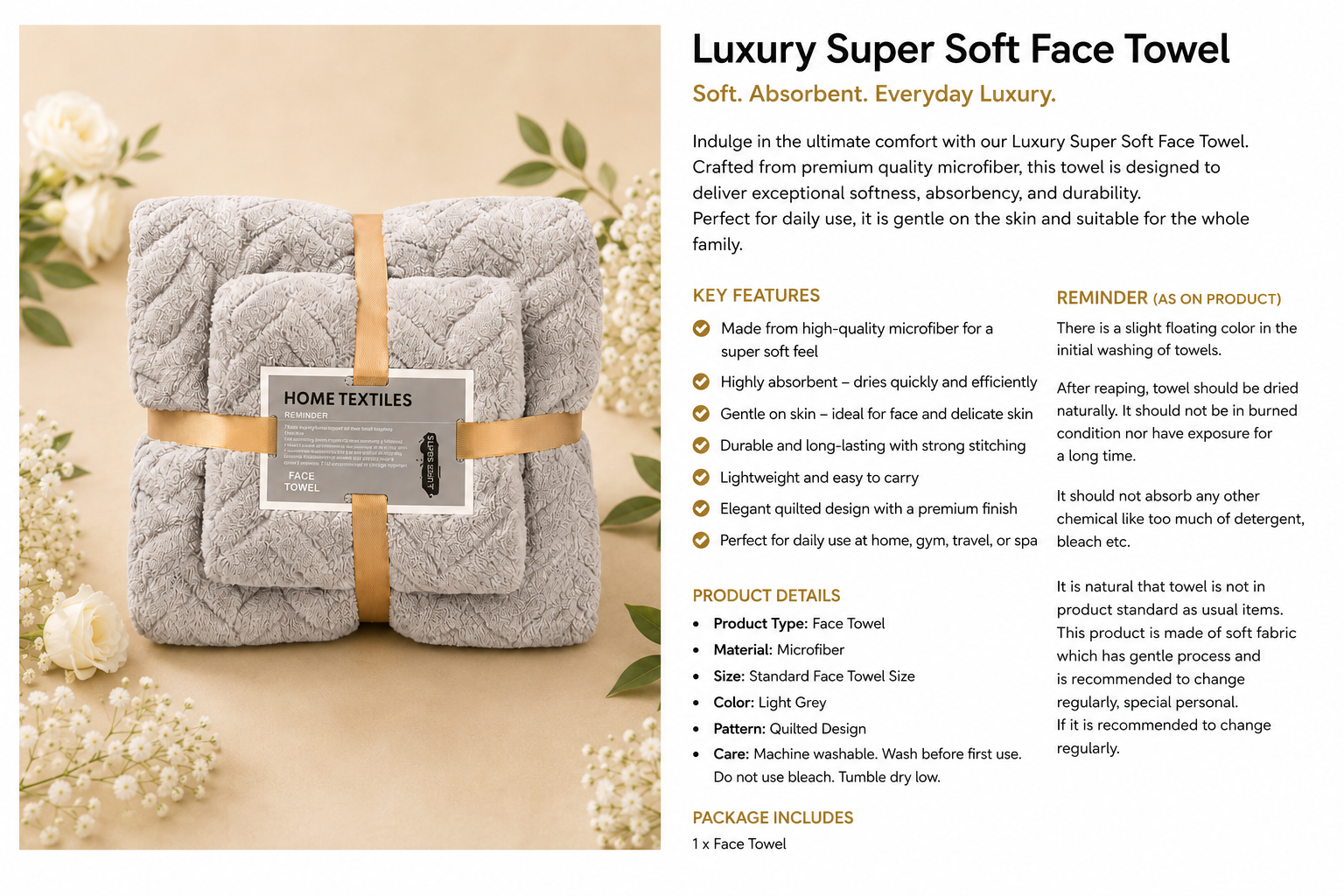 LUXURY SUPER SOFT FACE TOWELS SET - SET OF 2/PACK - GREY EDITION WITH PREMIUM PACKAGING