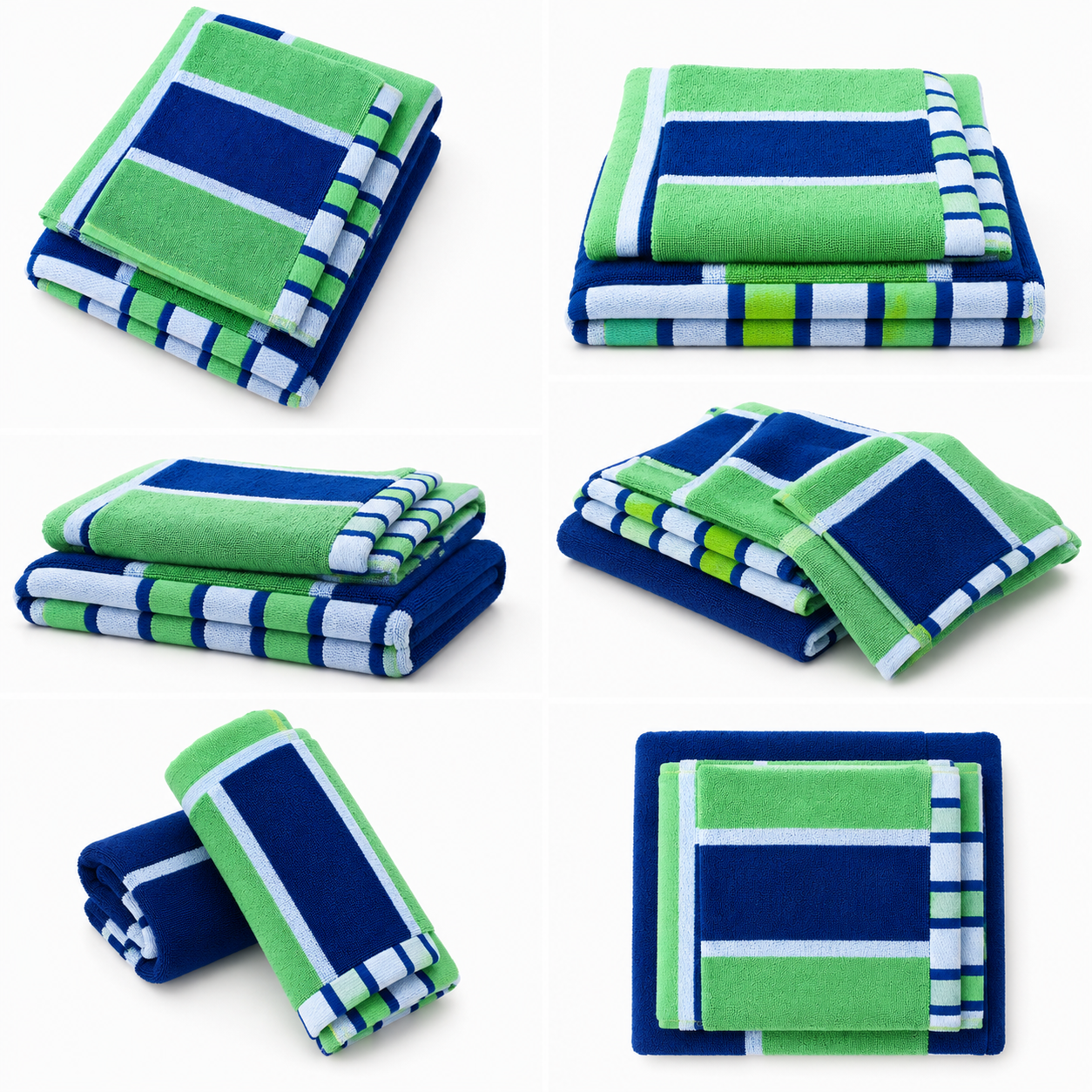 HIGH ST BRAND - 2 piece BLUE&GREEN STRIPED HAND(50*90cm)+BATH(100*150cm) TOWEL - SET OF 2/PACK
