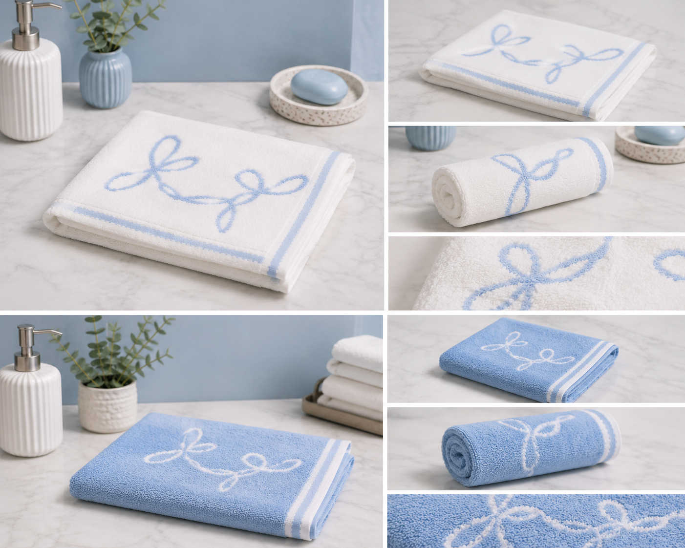 HIGH ST BRAND - HAND TOWEL- SKY BLUE & WHITE BOW EDITION - (50*90cm)