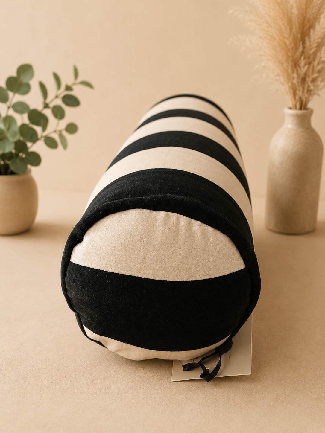 HIGH ST BRAND - ROUND BLACK & BEIGE STRIPPED PILLOW