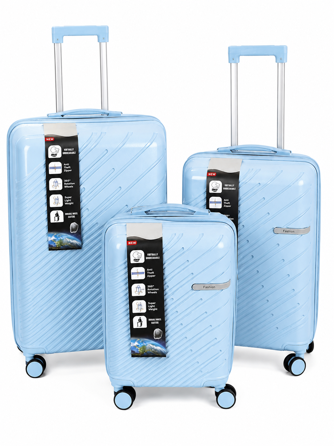 3 PIECES LUGGAGE SET - IN 5 DIFFERENT COLORS - Dark Grey, Khakhi, Black, Denim Blue, and Light Grey