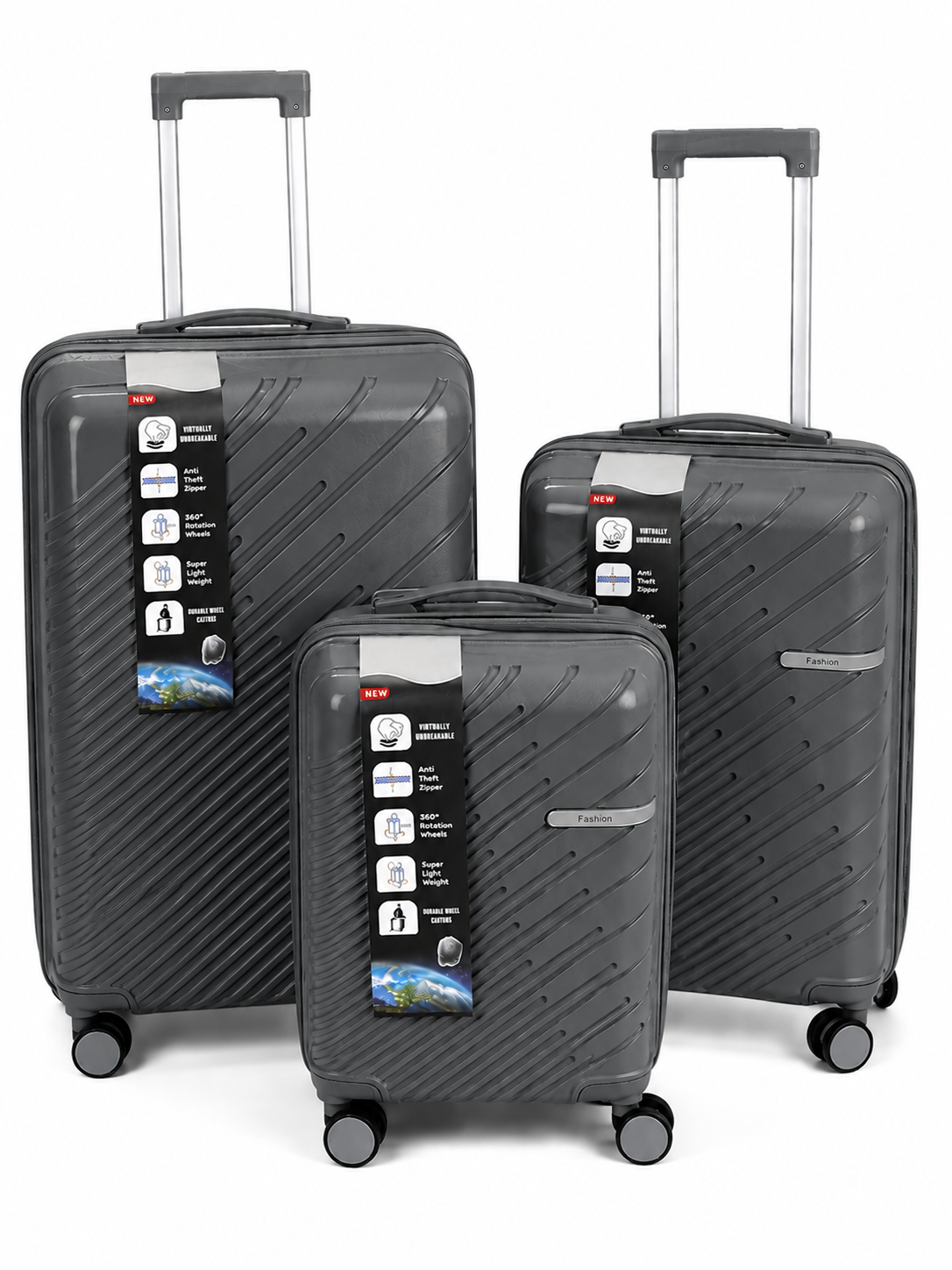 3 PIECES LUGGAGE SET - IN 5 DIFFERENT COLORS - Dark Grey, Khakhi, Black, Denim Blue, and Light Grey
