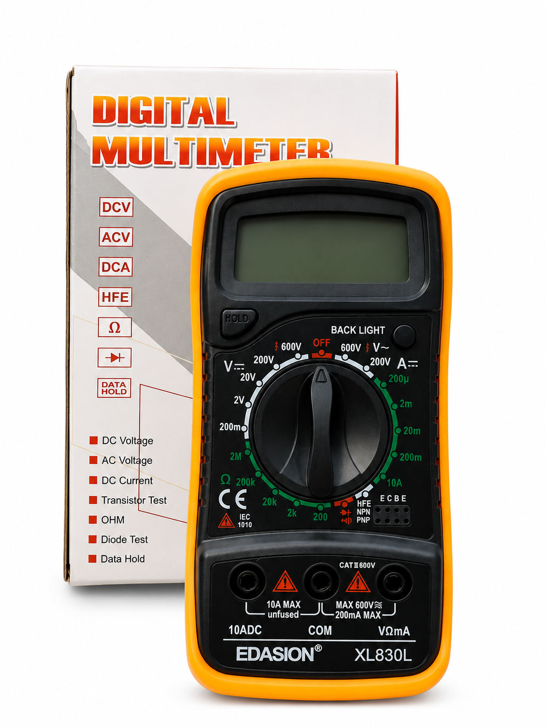 Digital Multimeter Voltmeter Battery Voltage Multi Tester Continuity Tester Ohm Volt Ampere Meter AC/DC Voltage Current Resistance Diode Transistor, Large LCD Display and Backlight
