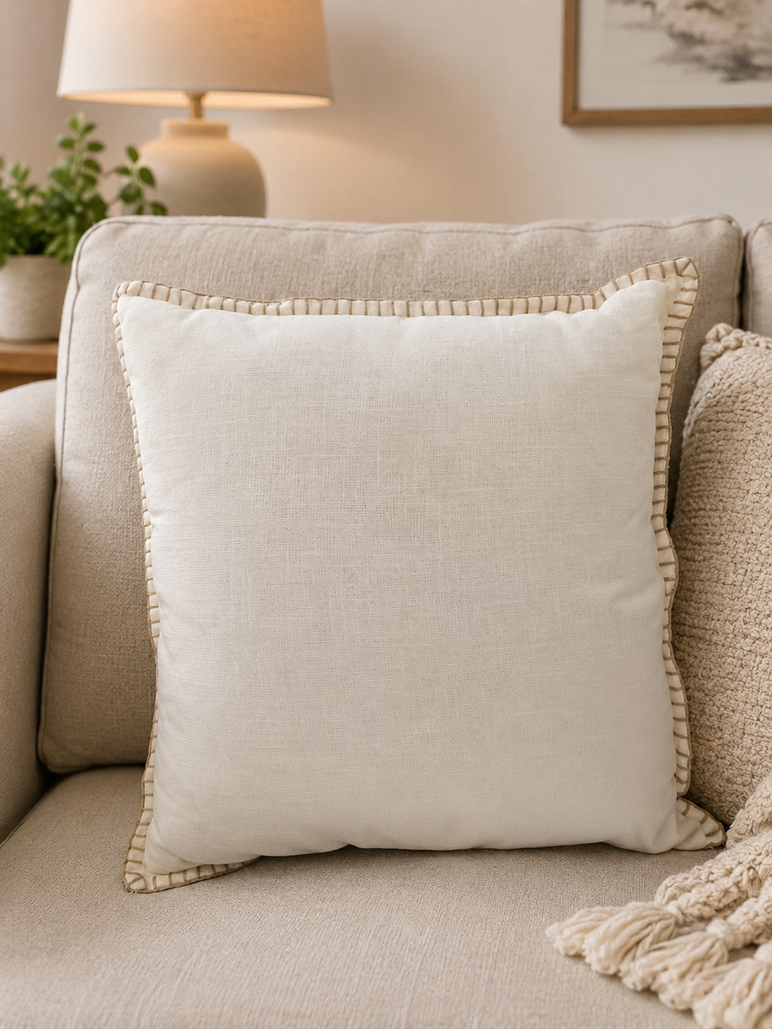 HIGH ST BRAND - CUSHION - LIGHT BEIGE COLOR WITH GOLDEN THREADING WORK