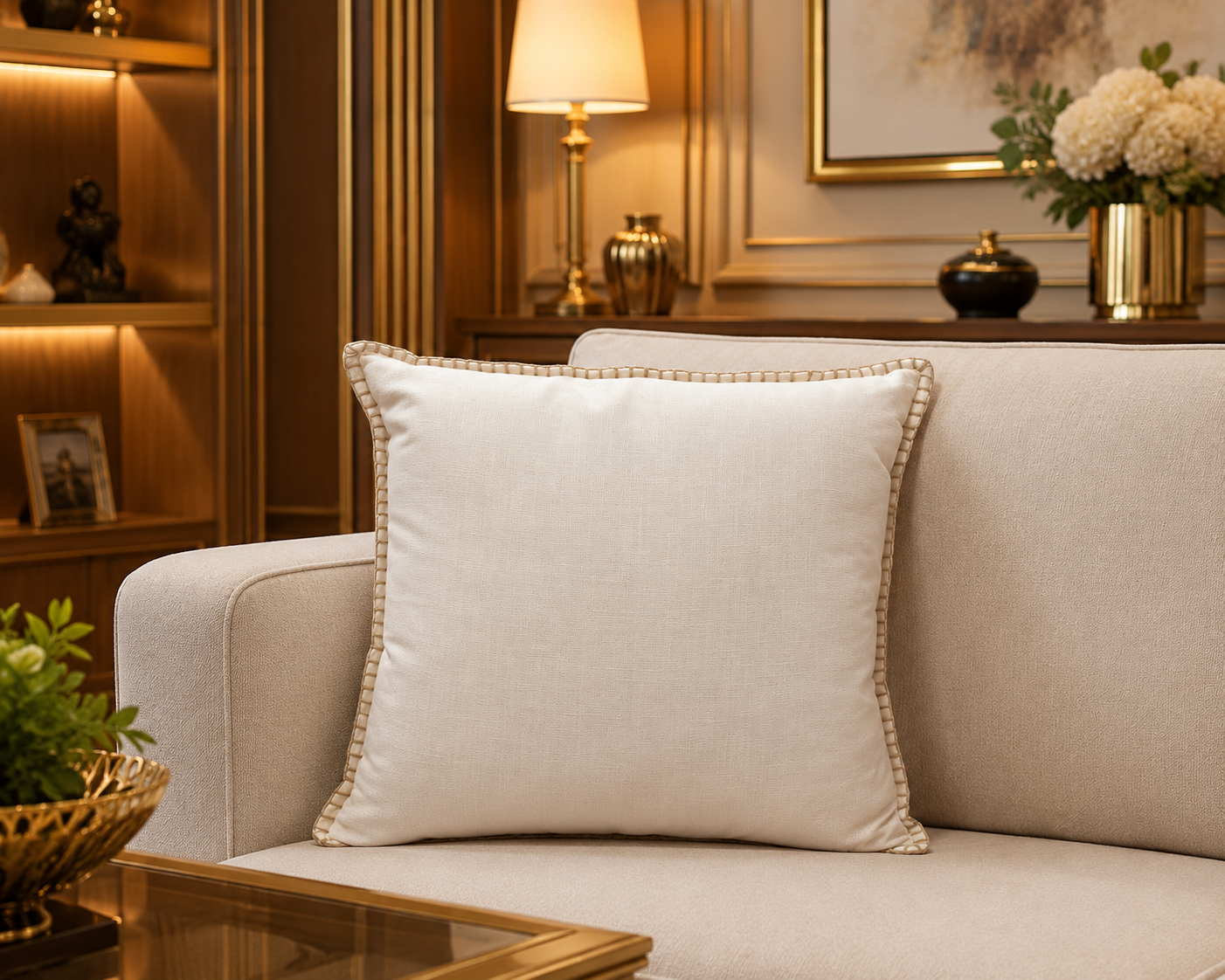 HIGH ST BRAND - CUSHION - LIGHT BEIGE COLOR WITH GOLDEN THREADING WORK
