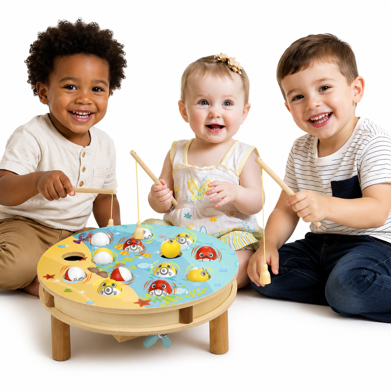 MUSIC FISHING GAME WODDEN TOY- LETOMY ROTATING FISH - 3YEARS+