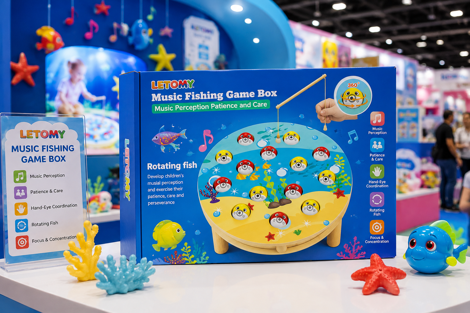 MUSIC FISHING GAME WODDEN TOY- LETOMY ROTATING FISH - 3YEARS+