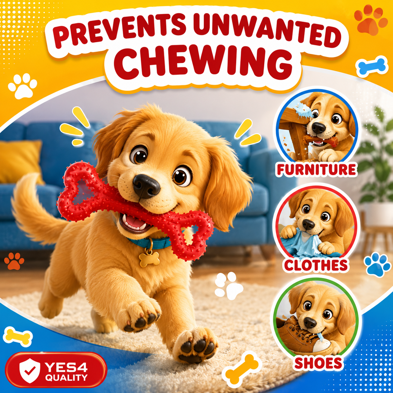 DOG CHEW TOY (RED COLOR)- YES4QUALITY Durable Chew Bone for Medium & Large Dogs - 33 cm, Red - Tough Rubber Tug-of-War Bone Pet Toy for Aggressive Chewers - Bumpy Design for Puppy Teething