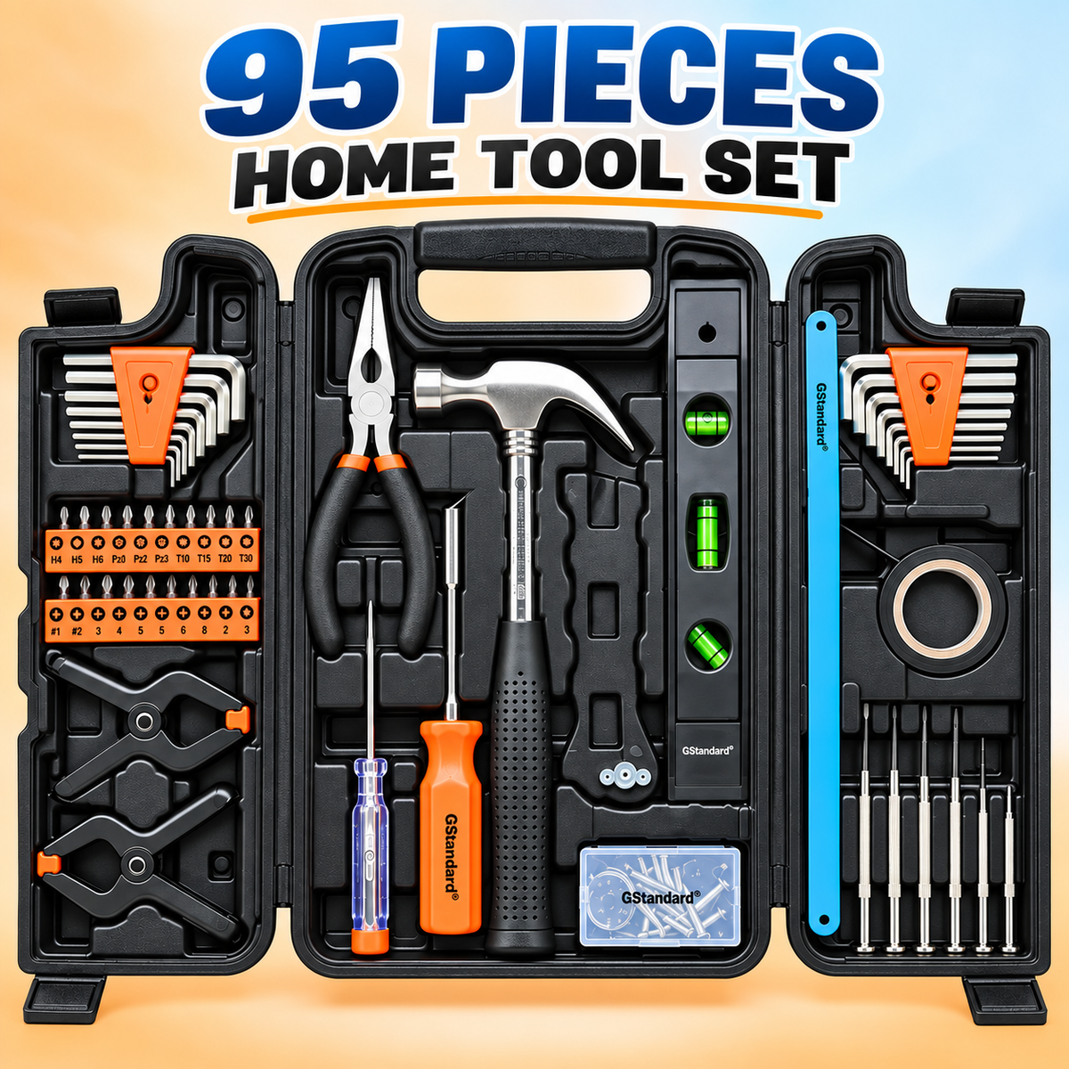 95 PIECES HOME TOOL SET - COMPLETE DIY & HOUSEHOLD REPAIR KIT by GSTANDARD