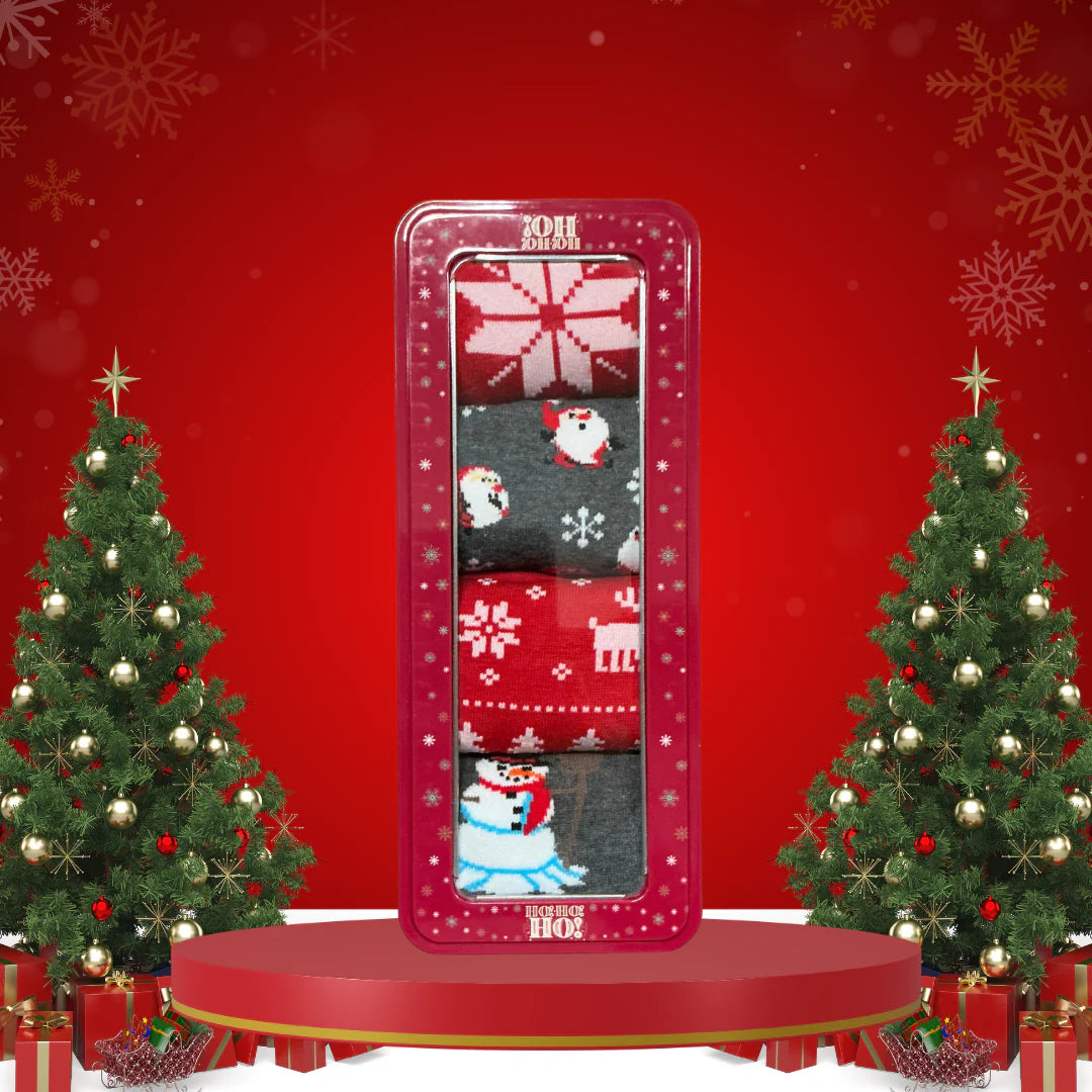 Christmas Exclusive Sock Gift Set – 4 Pairs in Festive Tin