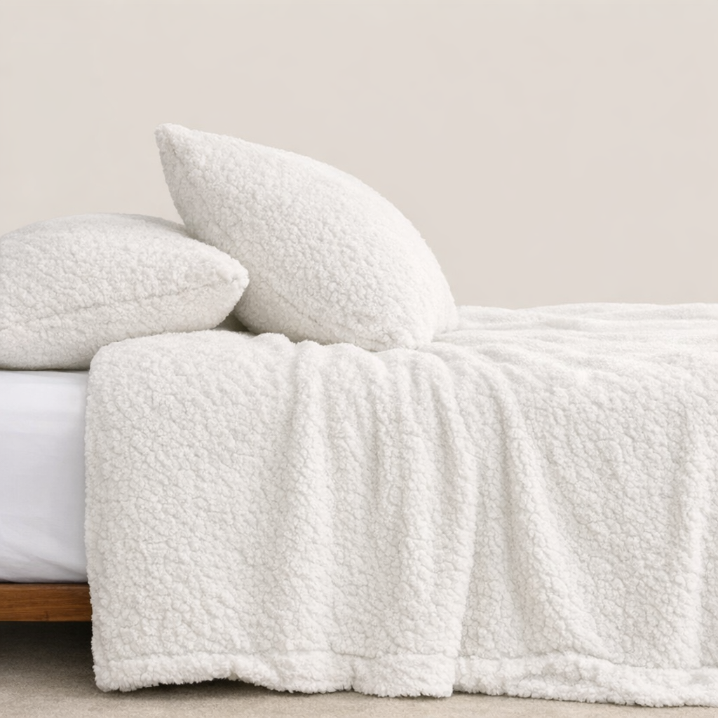 Double - High Street Teddy Fleece Bedding Set – Ultra Cosy Duvet Cover with 2 Pillowcases