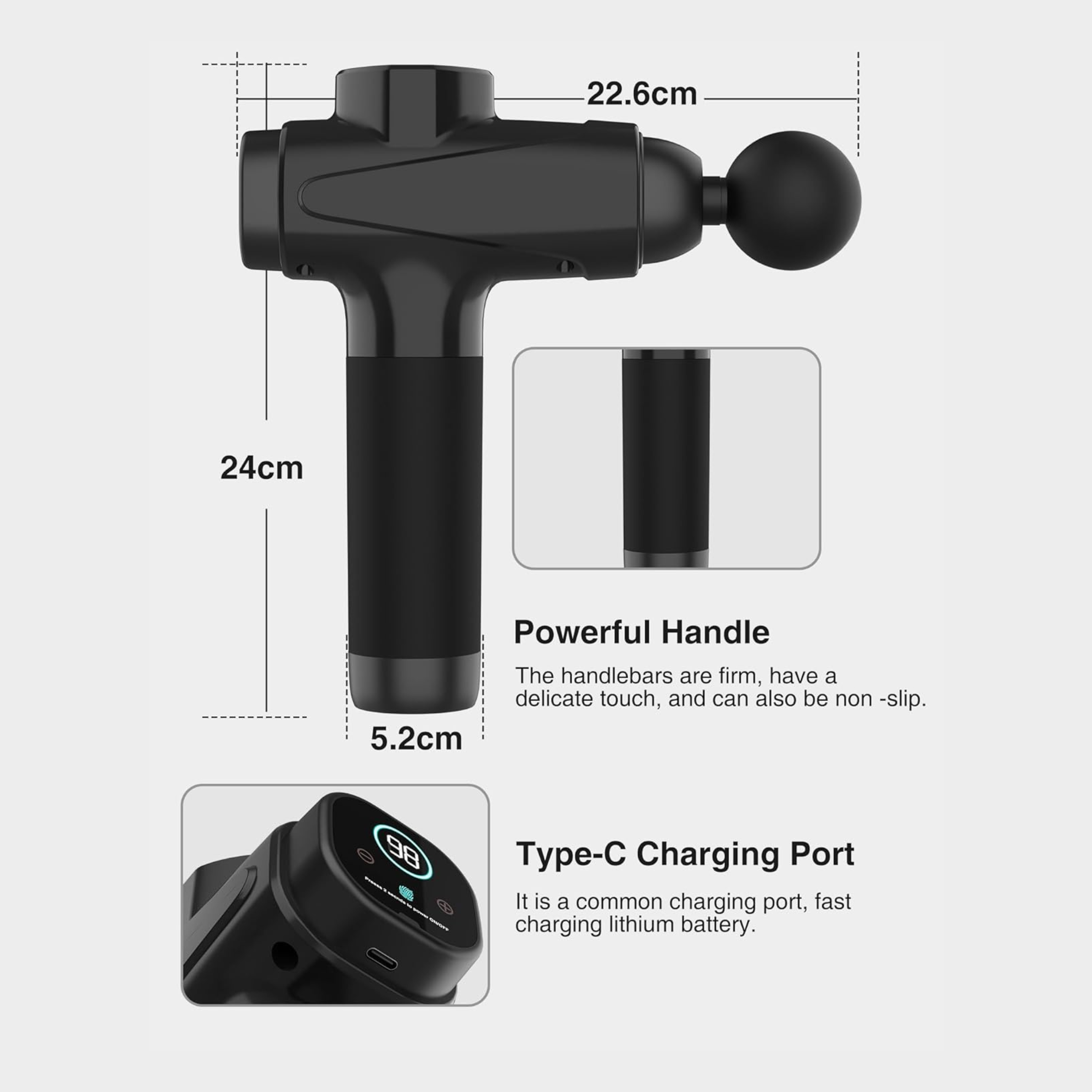 Deep Tissue Massage Gun with 6 Attachments & LCD Display – Muscle Recovery & Pain Relief