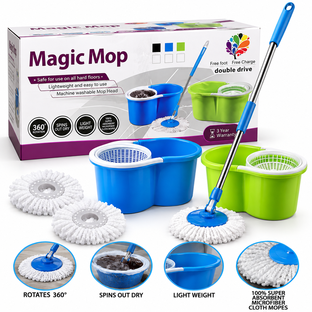 Magic Mop 360° Spin Mop & Bucket Set – Microfibre Floor Cleaning System
