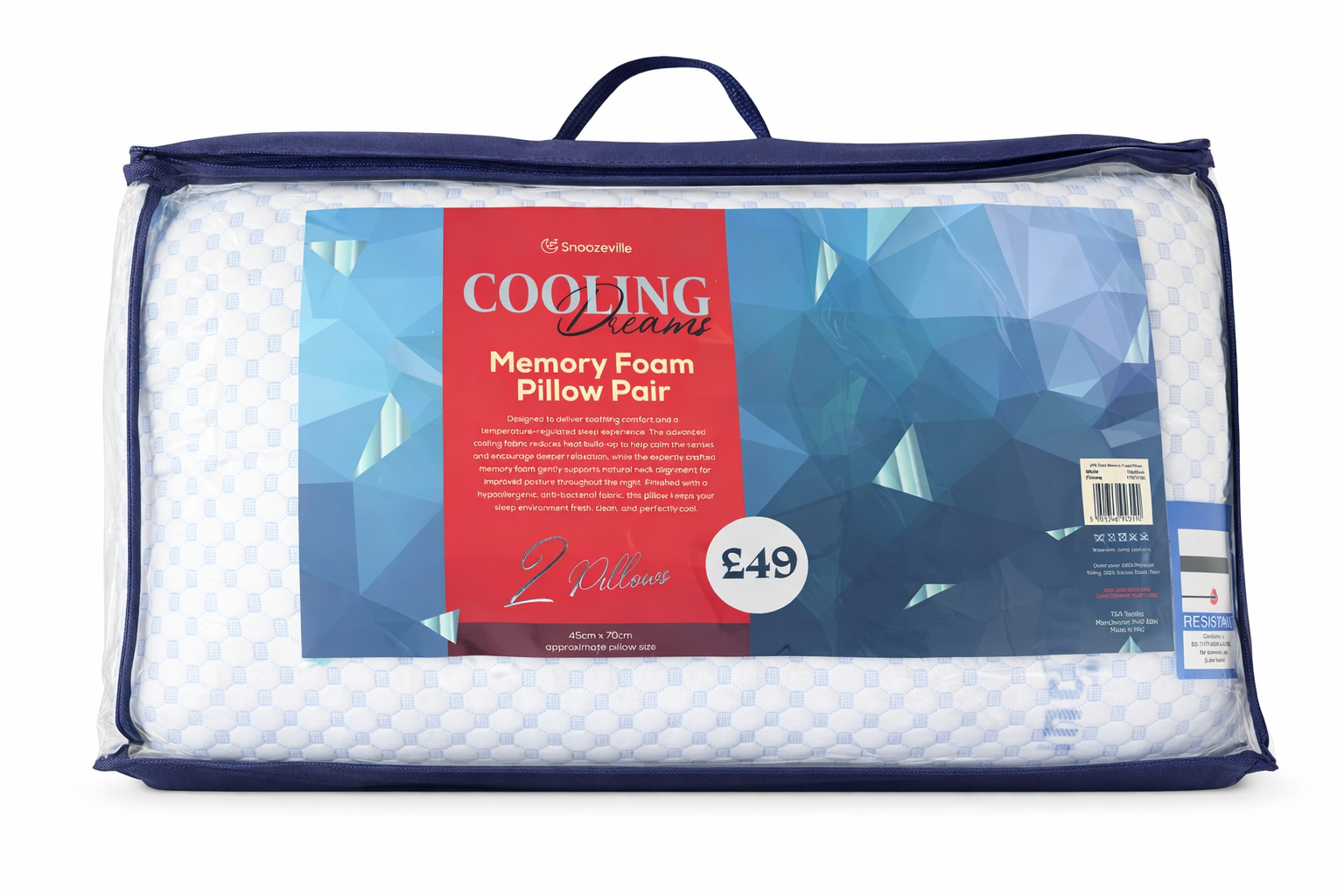 Cooling Dreams Memory Foam Pillow Pair – Cooling Support (45x70cm)