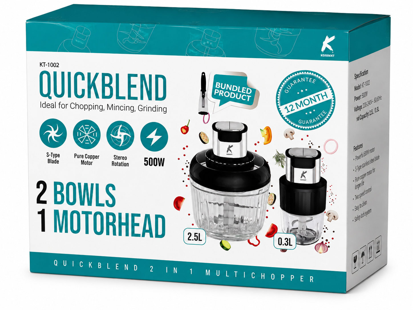 Konnekt QuickBlend 2-in-1 Multi Chopper – 500W
