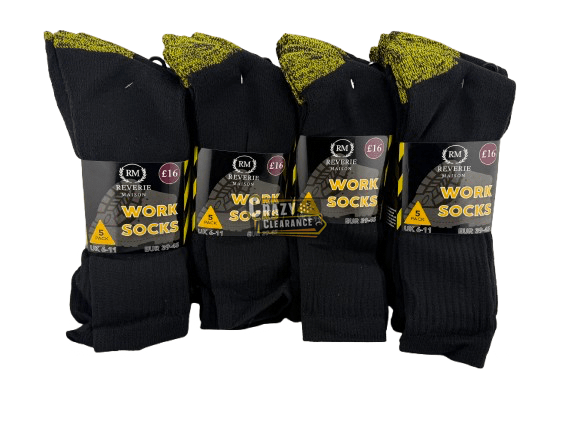 Pack of 4 Mens Work & Thermal Brushed Socks 20 Pairs by Reverie Maison