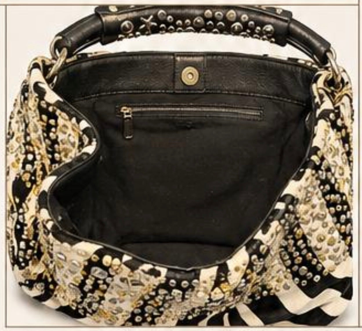 JIMMY CHOO ZEBRA PRINT STUDDED HOBO BAG – AUTHENTIC - PRELOVED