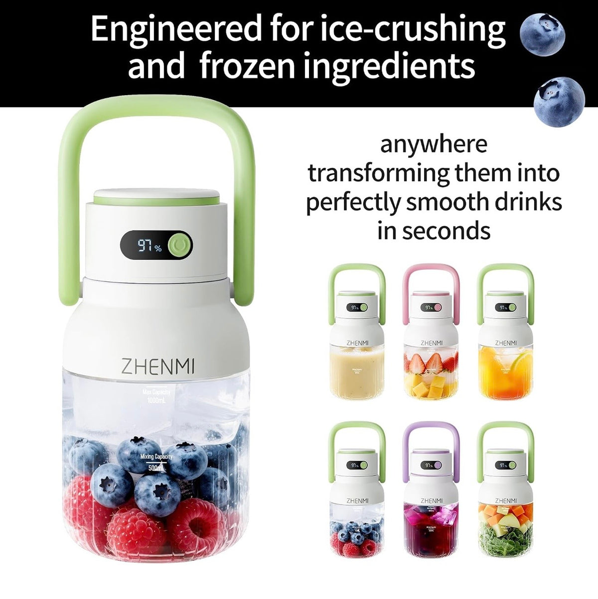 Portable Blender, Personal Blender for Smoothies and Smoothies, Cordless, 32 oz BPA Free, 18000RPM Motor, Leak-Proof Lid with Sippy Spout, USB-C Rechargeable, Parts