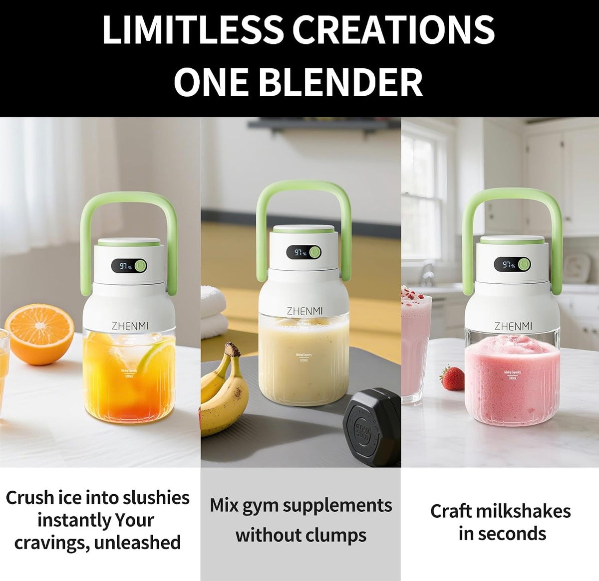 Portable Blender, Personal Blender for Smoothies and Smoothies, Cordless, 32 oz BPA Free, 18000RPM Motor, Leak-Proof Lid with Sippy Spout, USB-C Rechargeable, Parts