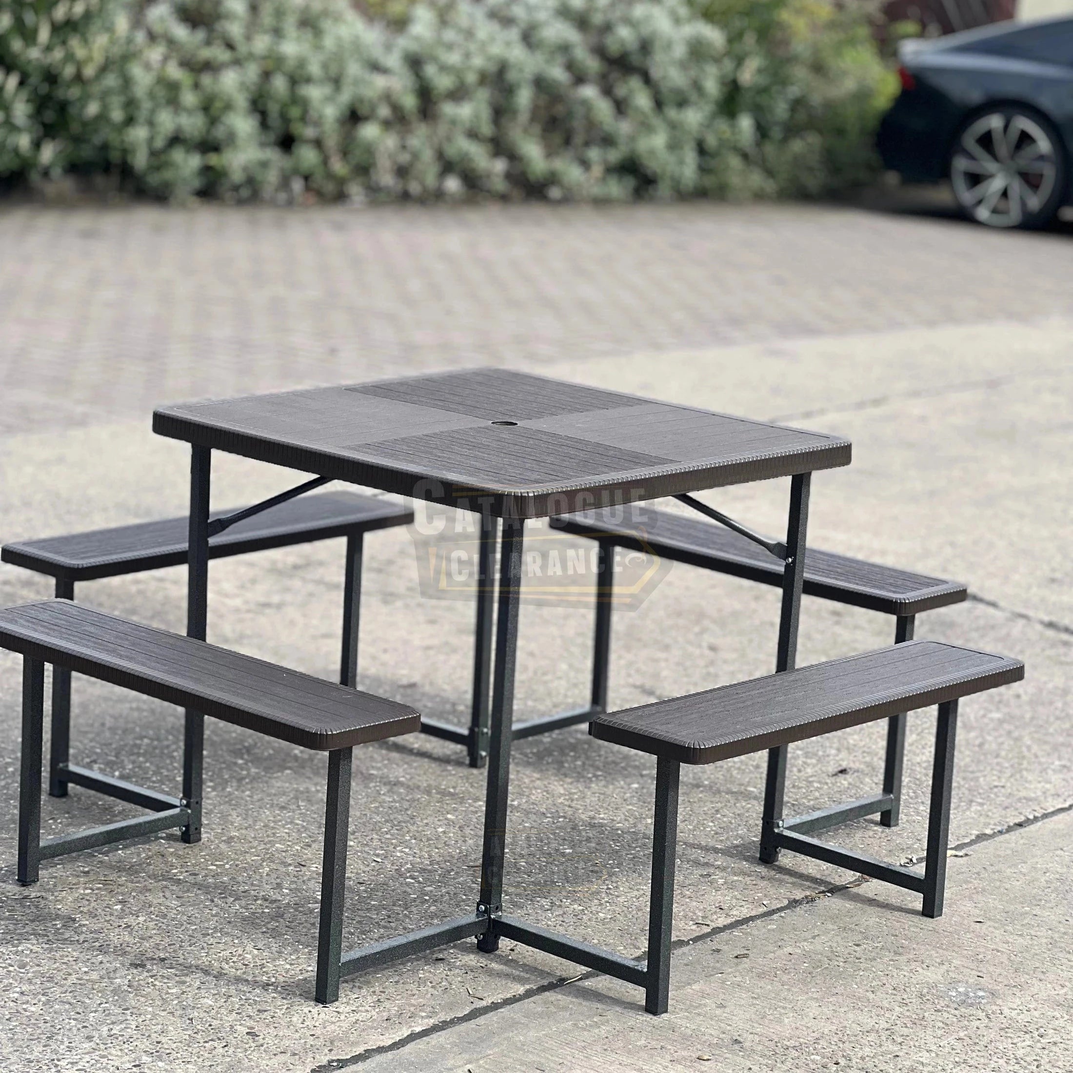 34-Inch Square Picnic Table Set with 4 Benches