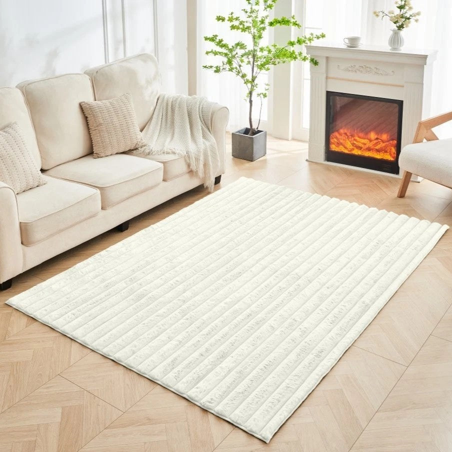 Large Ribbed Comfort Rug – Faux Fur Shum with Anti-Slip PVC Backing