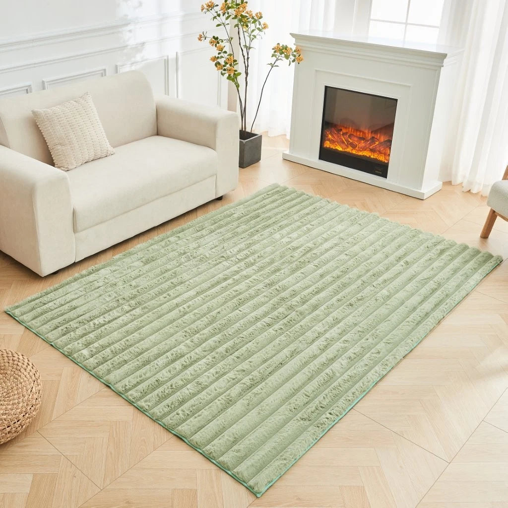 Large Ribbed Comfort Rug – Faux Fur Shum with Anti-Slip PVC Backing