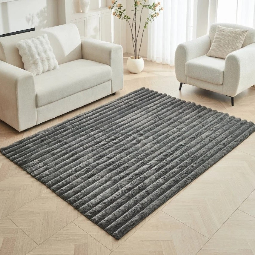 Large Ribbed Comfort Rug – Faux Fur Shum with Anti-Slip PVC Backing