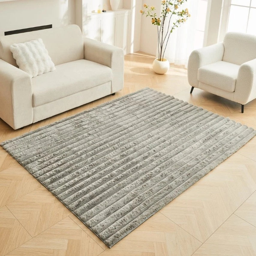 Large Ribbed Comfort Rug – Faux Fur Shum with Anti-Slip PVC Backing
