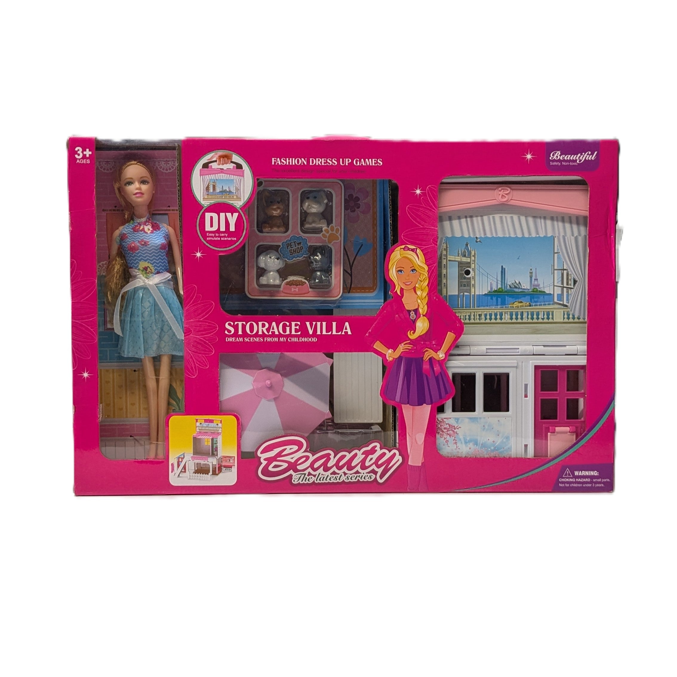 Beauty Storage Villa Playset with Fashion Doll – DIY Dollhouse & Accessories