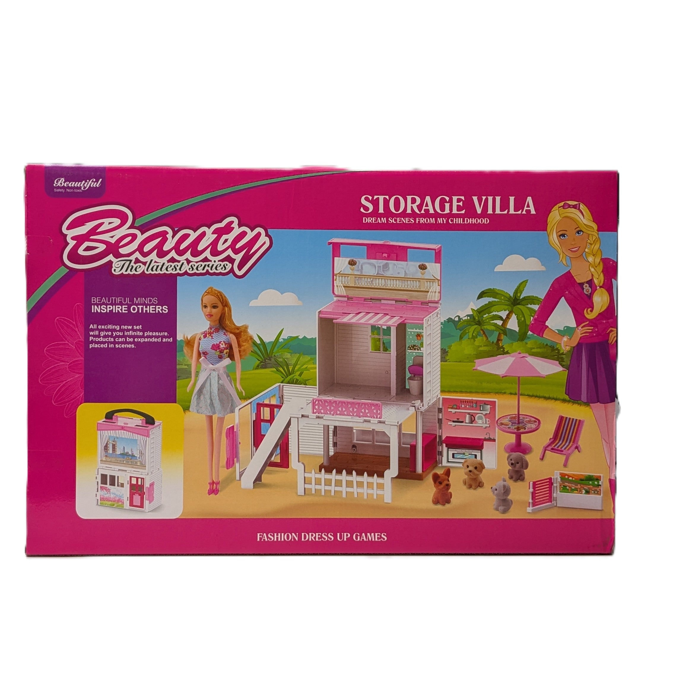 Beauty Storage Villa Playset with Fashion Doll – DIY Dollhouse & Accessories
