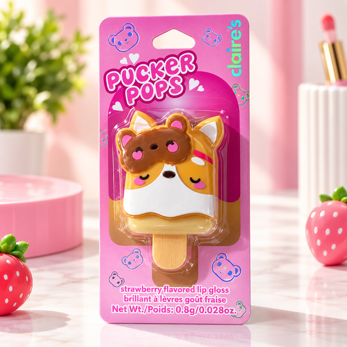 Pucker Pops Strawberry Flavoured Lip Gloss β Cute Popsicle Design