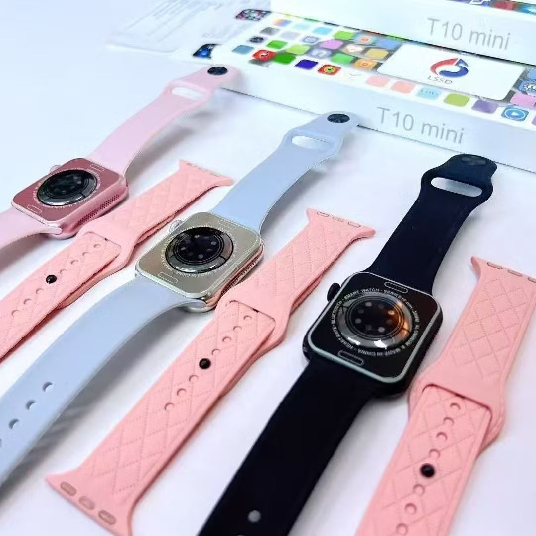 T10 Mini Smartwatch – Touch Screen, Bluetooth Calls, Wireless Charging, Multi-Sport Fitness Tracker with 2 Bands