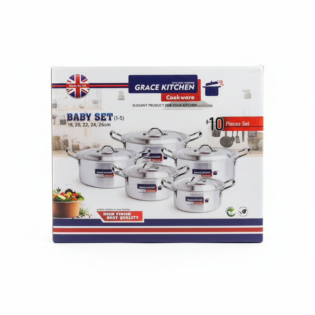 Grace Kitchen Baby Set Cookware – 10-Piece Aluminium Pot Set (18–26cm)