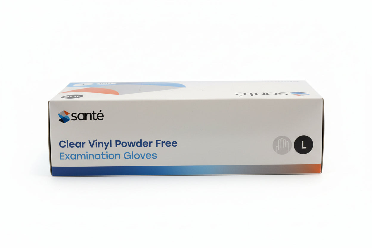 Santé Clear Vinyl Powder-Free Examination Gloves – Large (100 Pack)