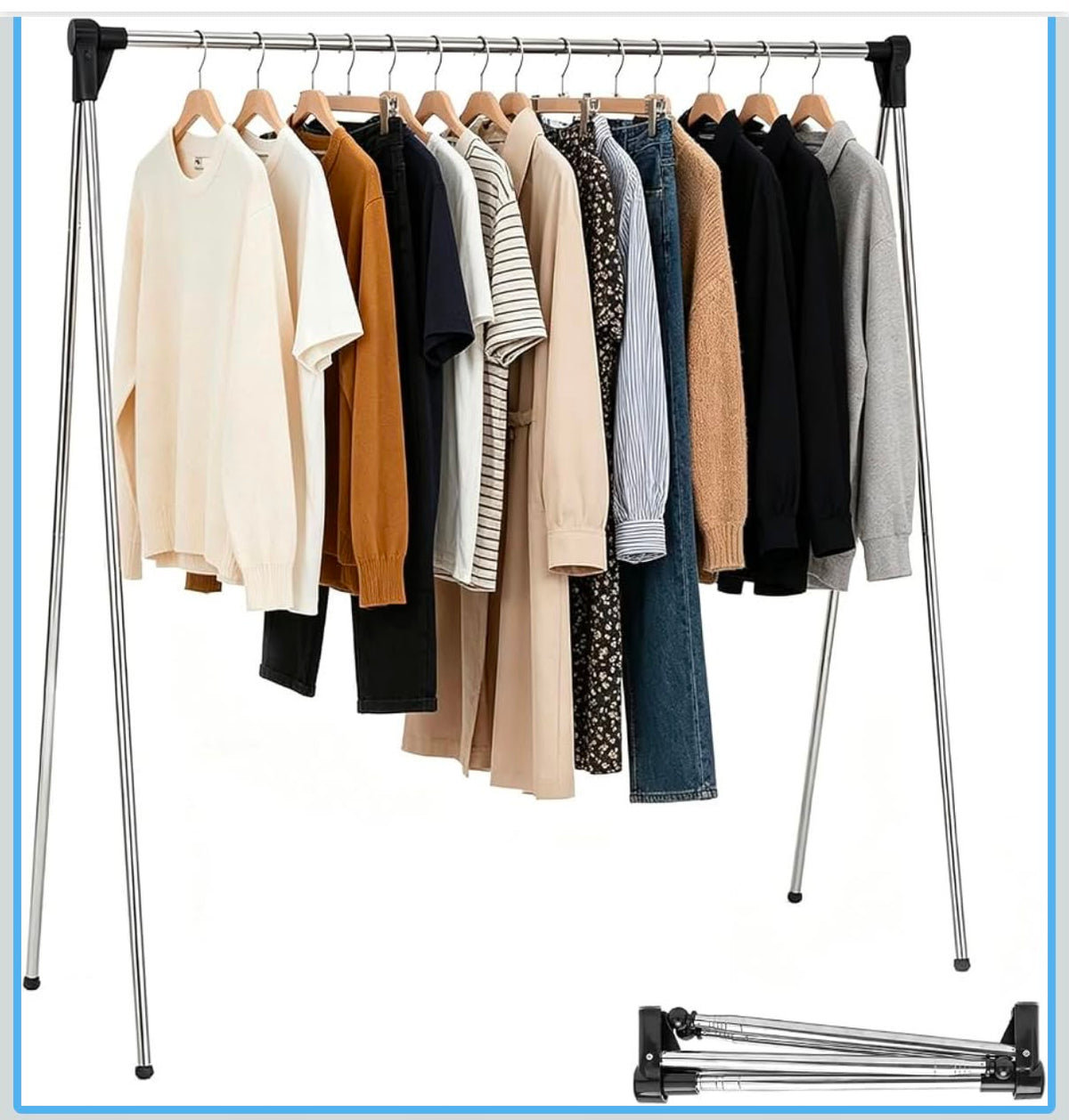 Foldable Chrome Clothes Rail – Portable Garment & Clothing Rack