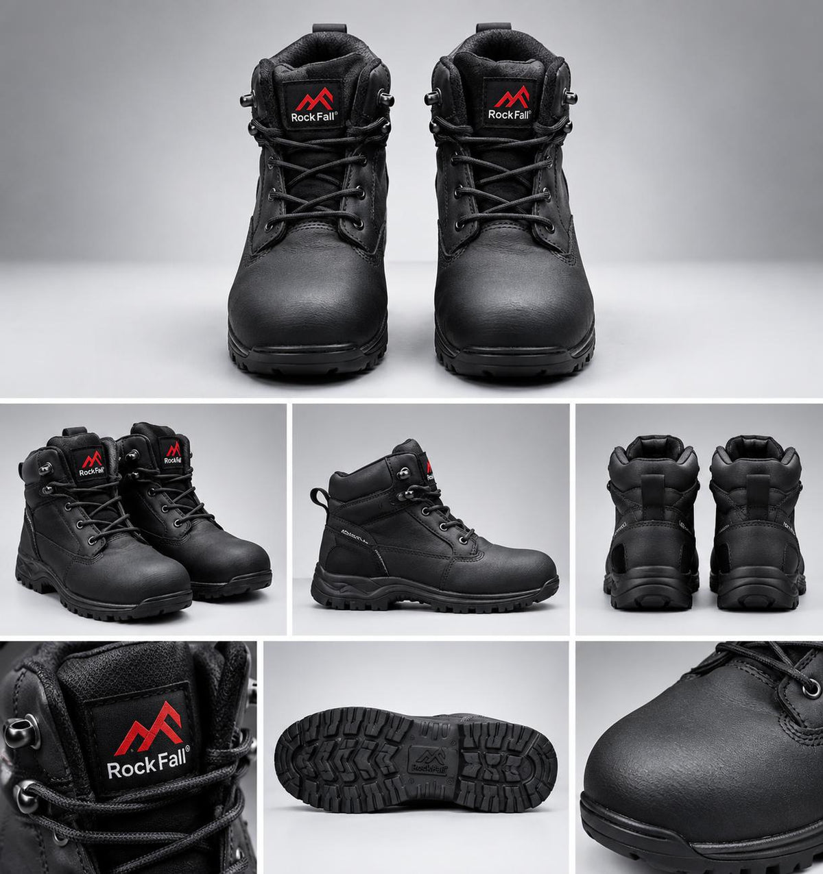 Rock Fall Black Safety Boots Size 7 -Durable Protection and All Day Comfort