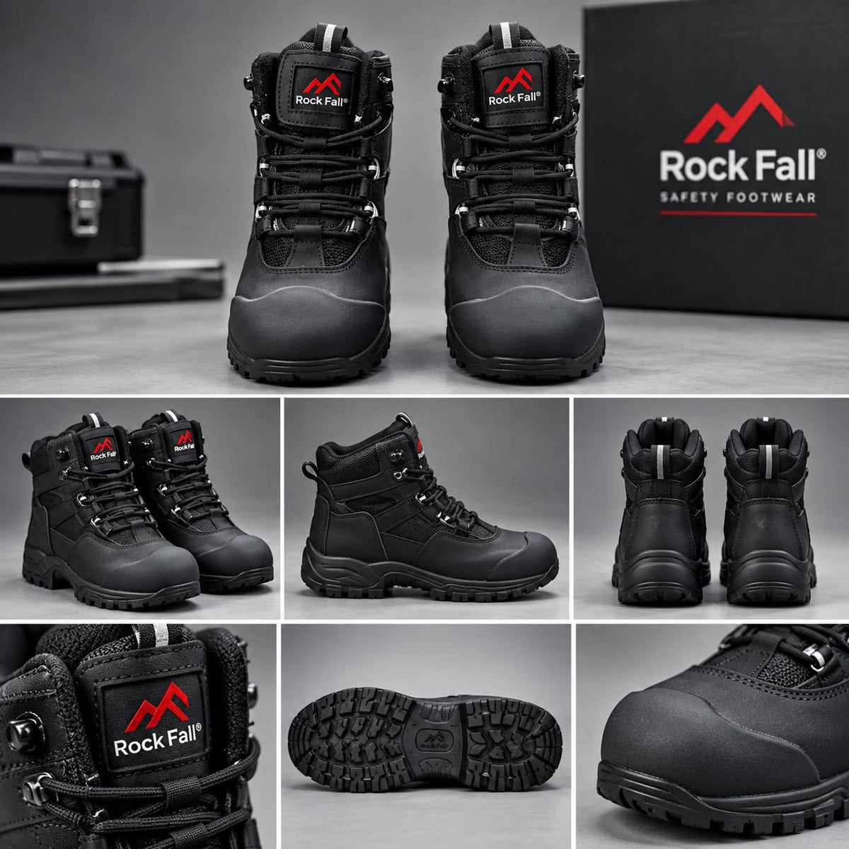 Rock Fall Black Safety Boots Size 8 – Durable Protection & All-Day Comfort
